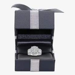 (I / I1) Womens 2 CT. T.W. Lab Grown White Diamond 10K Gold Round Side Stone Halo Engagement Ring