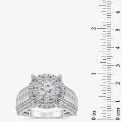 (I / I1) Womens 2 CT. T.W. Lab Grown White Diamond 10K Gold Round Side Stone Halo Engagement Ring