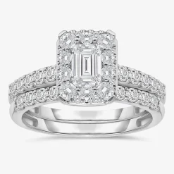 (I / I1) Womens 2 CT. T.W. Lab Grown White Diamond 10K Gold Side Stone Halo Bridal Set