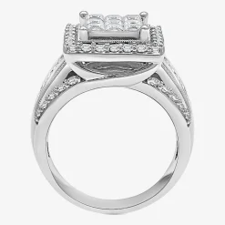 (I / I1) Womens 2 CT. T.W. Lab Grown White Diamond 10K Gold Side Stone Halo Engagement Ring