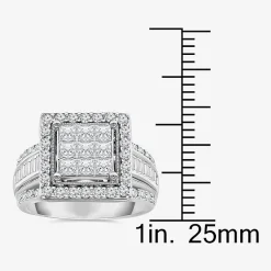(I / I1) Womens 2 CT. T.W. Lab Grown White Diamond 10K Gold Side Stone Halo Engagement Ring