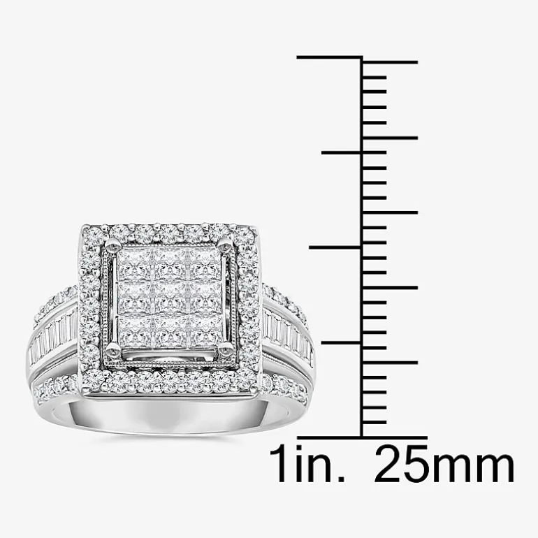 (I / I1) Womens 2 CT. T.W. Lab Grown White Diamond 10K Gold Side Stone Halo Engagement Ring