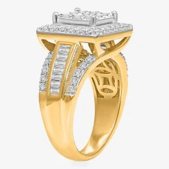 (I / I1) Womens 2 CT. T.W. Lab Grown White Diamond 10K Gold Side Stone Halo Engagement Ring