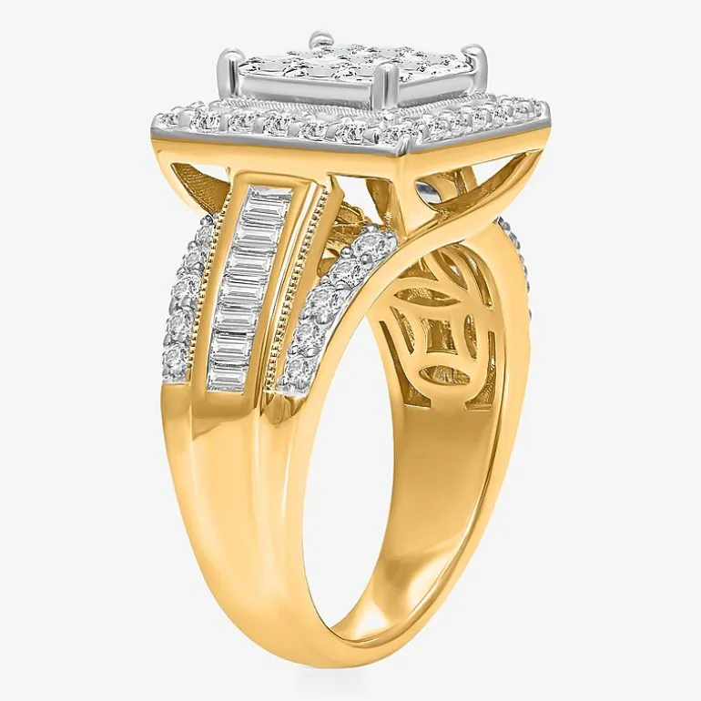 (I / I1) Womens 2 CT. T.W. Lab Grown White Diamond 10K Gold Side Stone Halo Engagement Ring