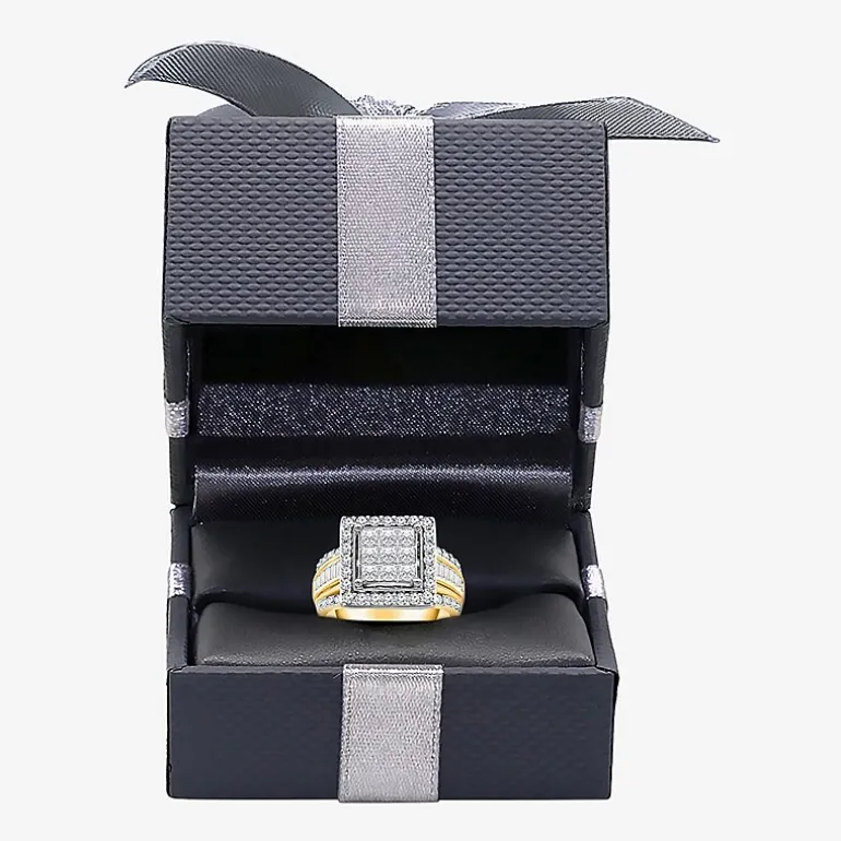 (I / I1) Womens 2 CT. T.W. Lab Grown White Diamond 10K Gold Side Stone Halo Engagement Ring