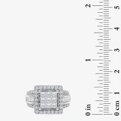 (I / I1) Womens 2 CT. T.W. Lab Grown White Diamond 10K Gold Side Stone Halo Engagement Ring