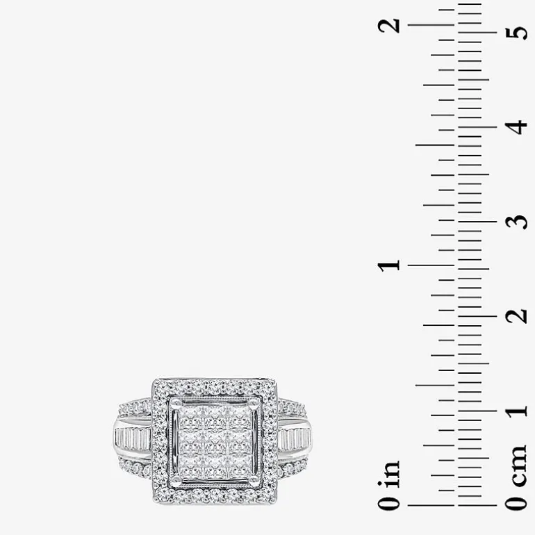 (I / I1) Womens 2 CT. T.W. Lab Grown White Diamond 10K Gold Side Stone Halo Engagement Ring