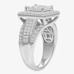 (I / I1) Womens 2 CT. T.W. Lab Grown White Diamond 10K Gold Side Stone Halo Engagement Ring