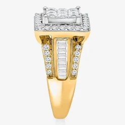 (I / I1) Womens 2 CT. T.W. Lab Grown White Diamond 10K Gold Side Stone Halo Engagement Ring