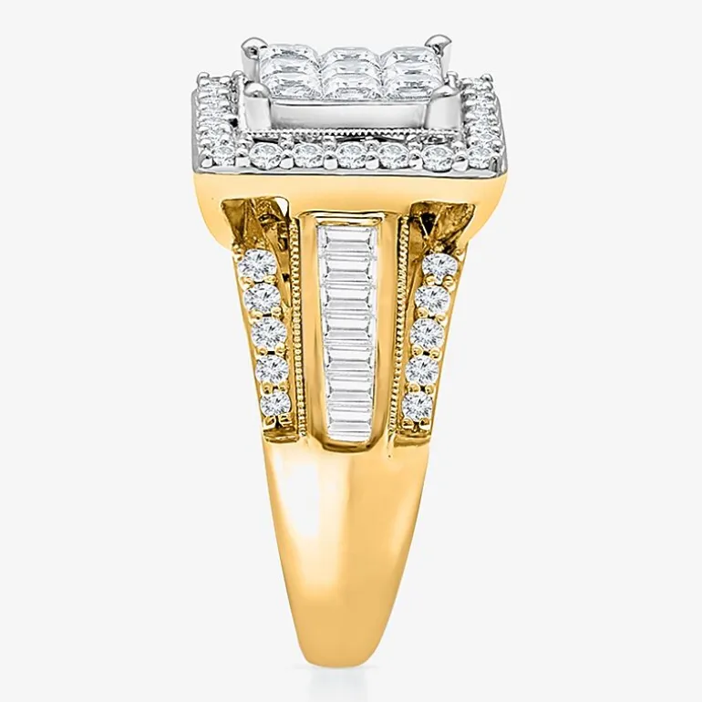 (I / I1) Womens 2 CT. T.W. Lab Grown White Diamond 10K Gold Side Stone Halo Engagement Ring