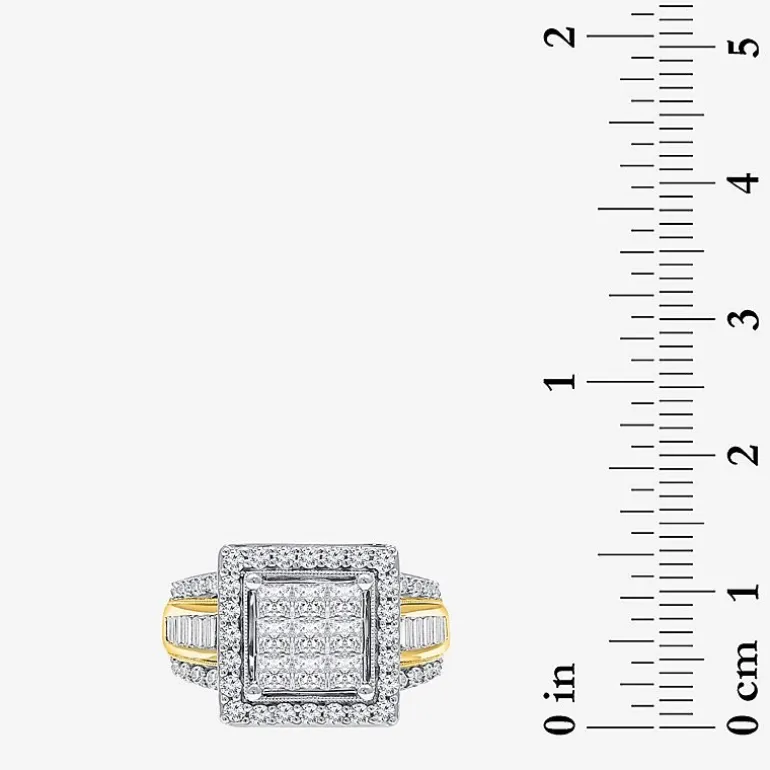 (I / I1) Womens 2 CT. T.W. Lab Grown White Diamond 10K Gold Side Stone Halo Engagement Ring
