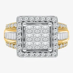 (I / I1) Womens 2 CT. T.W. Lab Grown White Diamond 10K Gold Side Stone Halo Engagement Ring