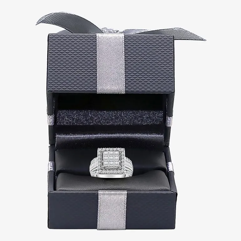 (I / I1) Womens 2 CT. T.W. Lab Grown White Diamond 10K Gold Side Stone Halo Engagement Ring