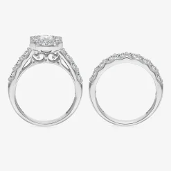 (I / I1) Womens 4 CT. T.W. Lab Grown White Diamond 10K Gold Side Stone Halo Bridal Set
