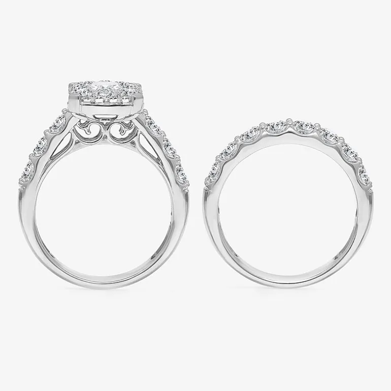 (I / I1) Womens 4 CT. T.W. Lab Grown White Diamond 10K Gold Side Stone Halo Bridal Set