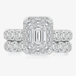 (I / I1) Womens 4 CT. T.W. Lab Grown White Diamond 10K Gold Side Stone Halo Bridal Set