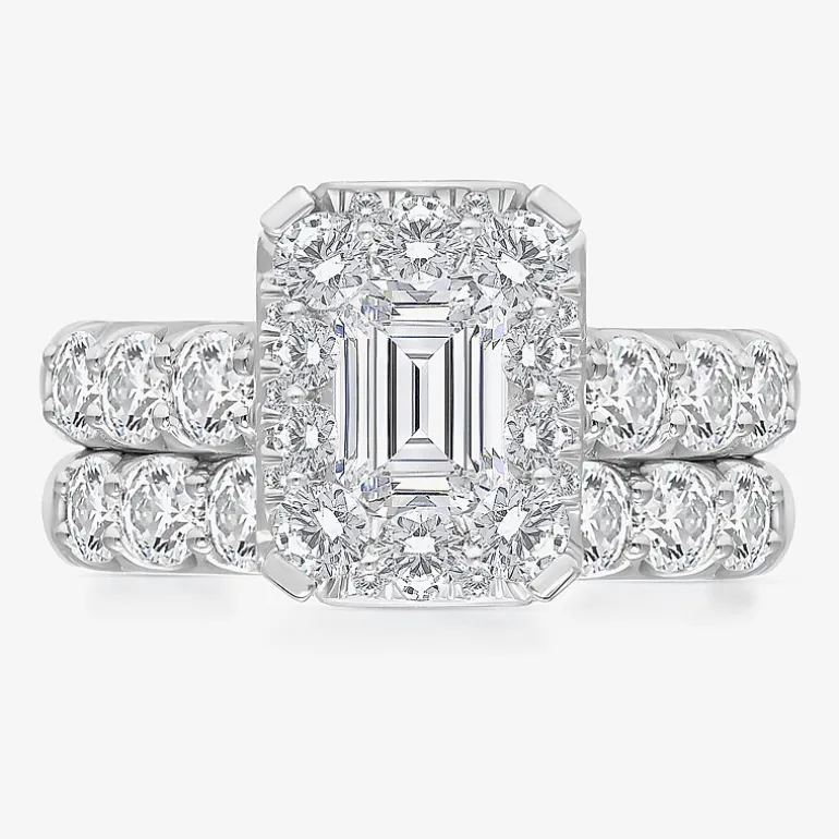 (I / I1) Womens 4 CT. T.W. Lab Grown White Diamond 10K Gold Side Stone Halo Bridal Set