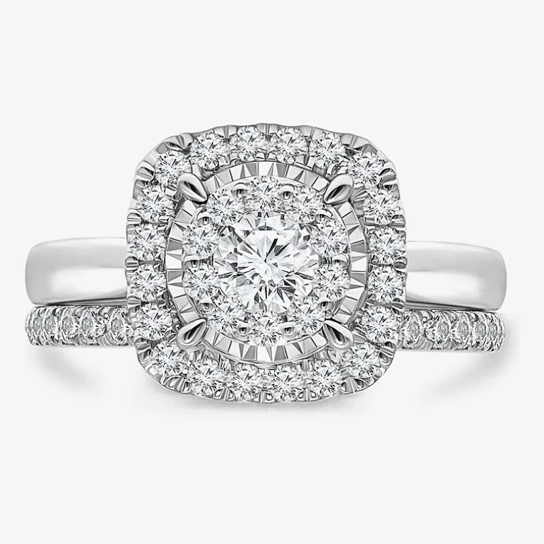 (I / I1) Womens 1 CT. T.W. Lab Grown White Diamond 10K Gold Cushion Solitaire Engagement Ring