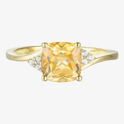 (I-J/I2-I3) Womens Diamond Accent Genuine Gemstone 10K Gold Cushion Side Stone Cocktail Ring