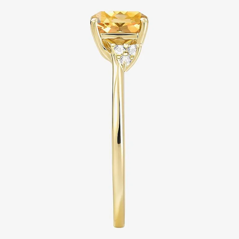 (I-J/I2-I3) Womens Diamond Accent Genuine Gemstone 10K Gold Cushion Side Stone Cocktail Ring