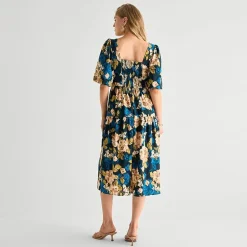 Isabel & Nina Womens Midi Round Neck Short Sleeve Floral Shift Dress