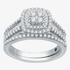 I Said Yes (H-I / I1) 1 CT.T.W. Lab-Grown Diamond Cushion Side Stone Halo Bridal Set in Sterling Silver