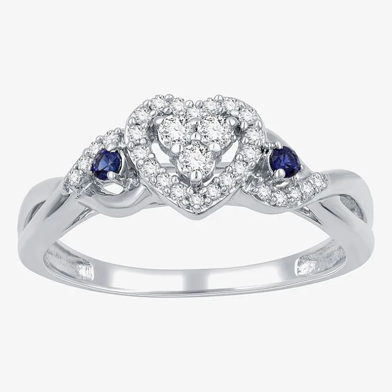I Said Yes (H-I / I1) Womens 1/5 CT. Lab Grown White Diamond Sterling Silver Heart Side Stone Engagement Ring