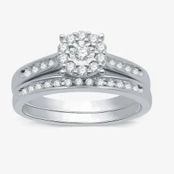 I Said Yes (H-I / I1) Womens 3/8 CT. T.W. Lab Grown White Diamond Sterling Silver Round Side Stone Halo Bridal Set