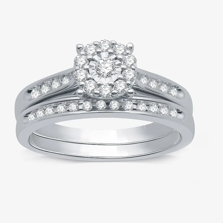 I Said Yes (H-I / I1) Womens 3/8 CT. T.W. Lab Grown White Diamond Sterling Silver Round Side Stone Halo Bridal Set