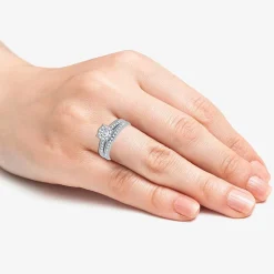 I Said Yes (H-I / I1) Womens 3/8 CT. T.W. Lab Grown White Diamond Sterling Silver Round Side Stone Halo Bridal Set