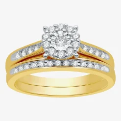 I Said Yes (H-I / I1) Womens 3/8 CT. T.W. Lab Grown White Diamond Sterling Silver Round Side Stone Halo Bridal Set