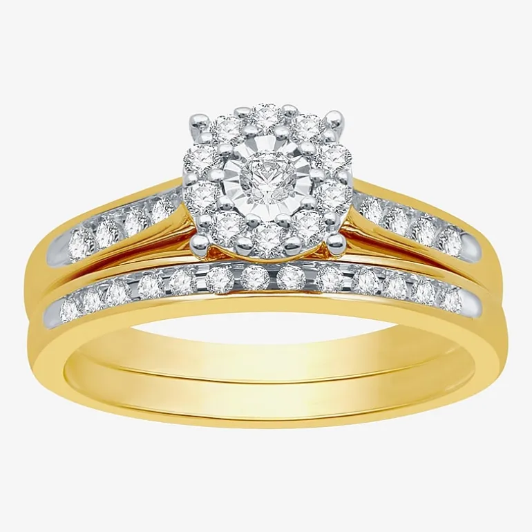 I Said Yes (H-I / I1) Womens 3/8 CT. T.W. Lab Grown White Diamond Sterling Silver Round Side Stone Halo Bridal Set