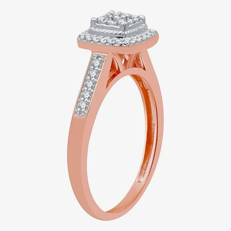 I Said Yes (H-I / I1) Womens 1/4 CT. T.W. Lab Grown White Diamond Sterling Silver Side Stone Halo Engagement Ring