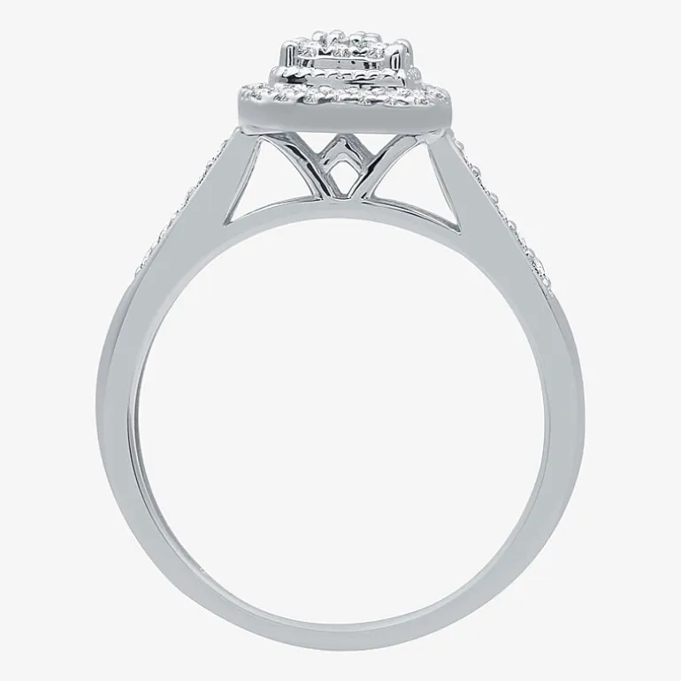 I Said Yes (H-I / I1) Womens 1/4 CT. T.W. Lab Grown White Diamond Sterling Silver Side Stone Halo Engagement Ring