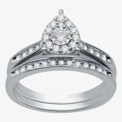 I Said Yes (H-I / I1) Womens 3/8 CT. T.W. Lab Grown White Diamond Sterling Silver Pear Side Stone Halo Bridal Set