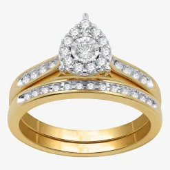 I Said Yes (H-I / I1) Womens 3/8 CT. T.W. Lab Grown White Diamond Sterling Silver Pear Side Stone Halo Bridal Set