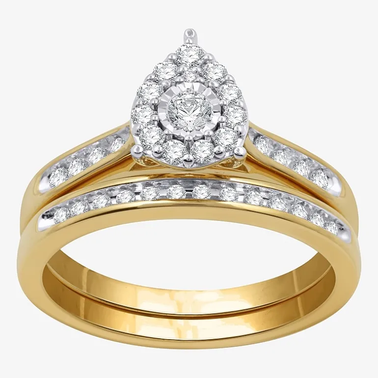 I Said Yes (H-I / I1) Womens 3/8 CT. T.W. Lab Grown White Diamond Sterling Silver Pear Side Stone Halo Bridal Set