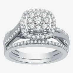 I Said Yes (H-I / I1) Womens 3/4 CT. T.W. Lab Grown White Diamond Sterling Silver Cushion Side Stone Halo Bridal Set