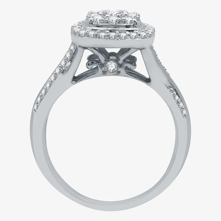 I Said Yes (H-I / I1) Womens 3/4 CT. T.W. Lab Grown White Diamond Sterling Silver Cushion Side Stone Halo Bridal Set