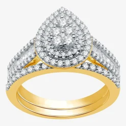 I Said Yes (H-I / I1) Womens 1 CT. T.W. Lab Grown White Diamond Sterling Silver or 14K Gold Over Silver Pear Side Stone Halo Bridal Set