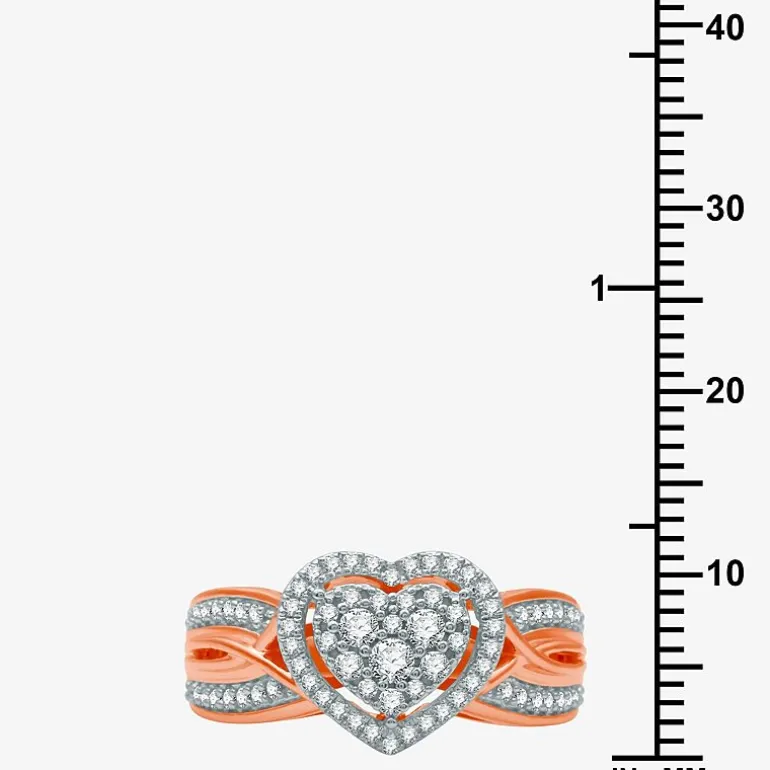 I Said Yes (H-I / I1) Womens 1/2 CT. T.W. Lab Grown White Diamond Sterling Silver Heart Side Stone Halo Engagement Ring
