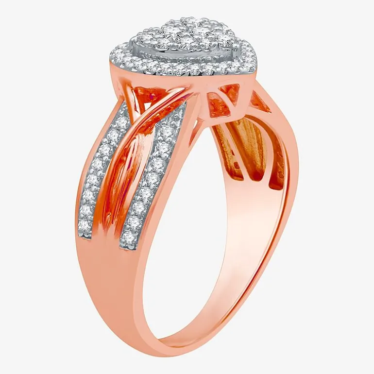 I Said Yes (H-I / I1) Womens 1/2 CT. T.W. Lab Grown White Diamond Sterling Silver Heart Side Stone Halo Engagement Ring