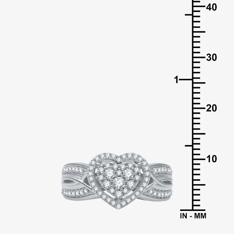 I Said Yes (H-I / I1) Womens 1/2 CT. T.W. Lab Grown White Diamond Sterling Silver Heart Side Stone Halo Engagement Ring