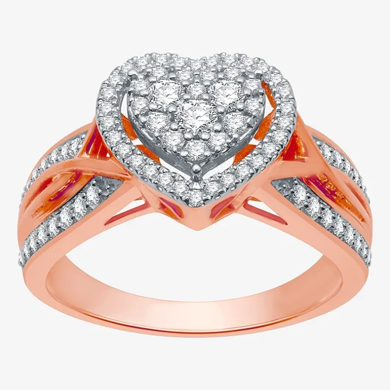 I Said Yes (H-I / I1) Womens 1/2 CT. T.W. Lab Grown White Diamond Sterling Silver Heart Side Stone Halo Engagement Ring