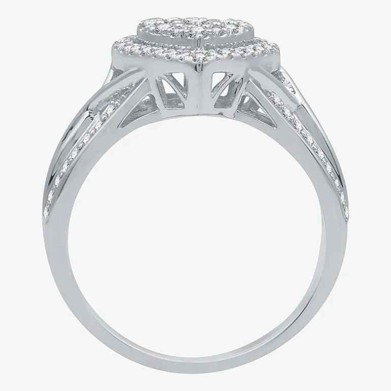 I Said Yes (H-I / I1) Womens 1/2 CT. T.W. Lab Grown White Diamond Sterling Silver Heart Side Stone Halo Engagement Ring