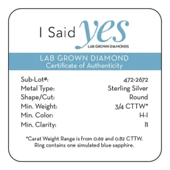 I Said Yes (H-I / I1) Womens 3/4 CT. T.W. Lab Grown White Diamond Sterling Silver or 14K Gold Over Silver Round Side Stone Engagement Ring