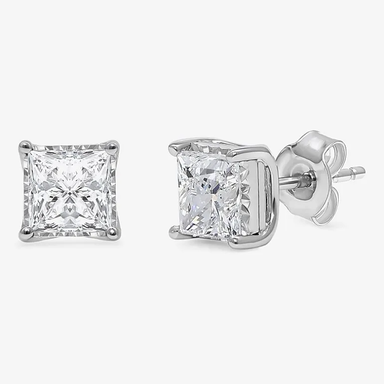 ( I/Si2 ) 2 CT. T.W. Lab-Grown Diamond Sterling Silver or 14K Gold over Silver Princess Stud Earrings