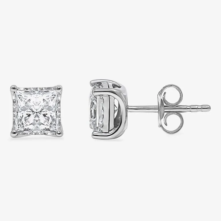 ( I/Si2 ) 2 CT. T.W. Lab-Grown Diamond Sterling Silver or 14K Gold over Silver Princess Stud Earrings