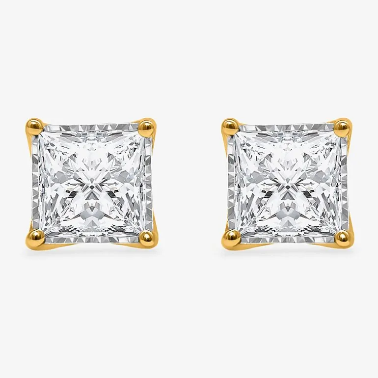 ( I/Si2 ) 2 CT. T.W. Lab-Grown Diamond Sterling Silver or 14K Gold over Silver Princess Stud Earrings