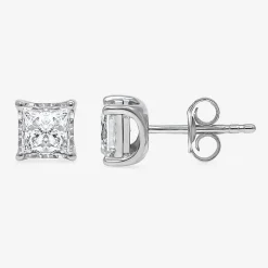 (I/Si2) 1-1/2 CT. T.W. Lab-Grown Diamond Sterling Silver or 14K Gold over Silver Princess Stud Earrings